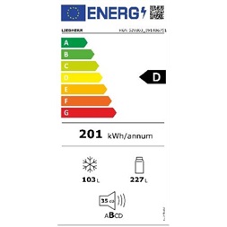 Liebherr KGN 52Vd03 fehér, alulfagyasztós, Hűtő:227L, Fagyasztó:103L, hűtőszekrény (Újszerű)