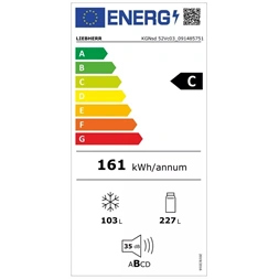 Liebherr KGNsd 52Vc03 ezüst, alulfagyasztós, Hűtő:227L, Fagyasztó:103L, hűtőszekrény