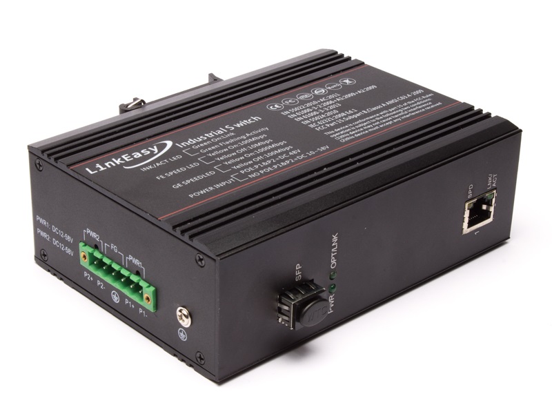 LinkEasy IMC-GE-SFP 1xGE SFP+1x10/100/1000BaseTX, duál 10~58V DC, DIN sín, -40~+85C ipari média konverter