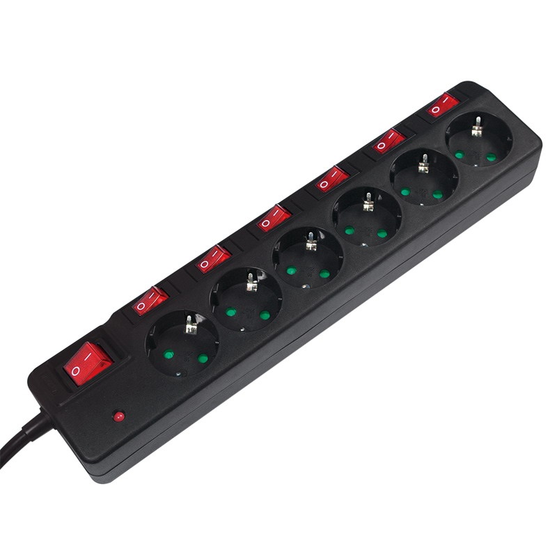Logilink LPS233 Aljzat 6-os + 7 kapcsoló, 6x CEE 7/3, 1,5 m, fekete