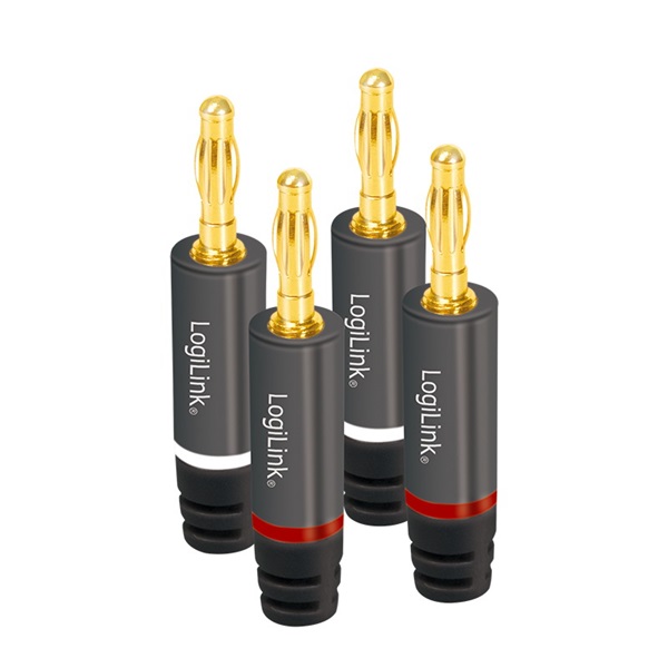 Logilink CA1212 Audio Banán csatlakozók, 4 db, fém, szürke