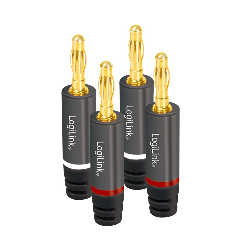 Logilink CA1212 Audio Banán csatlakozók, 4 db, fém, szürke