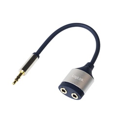 Logilink CA1100 Audiokábel, 3,5 mm-es 3-Pin/M - 2x3,5 mm/F, fém, fekete/kék, 0,18 m