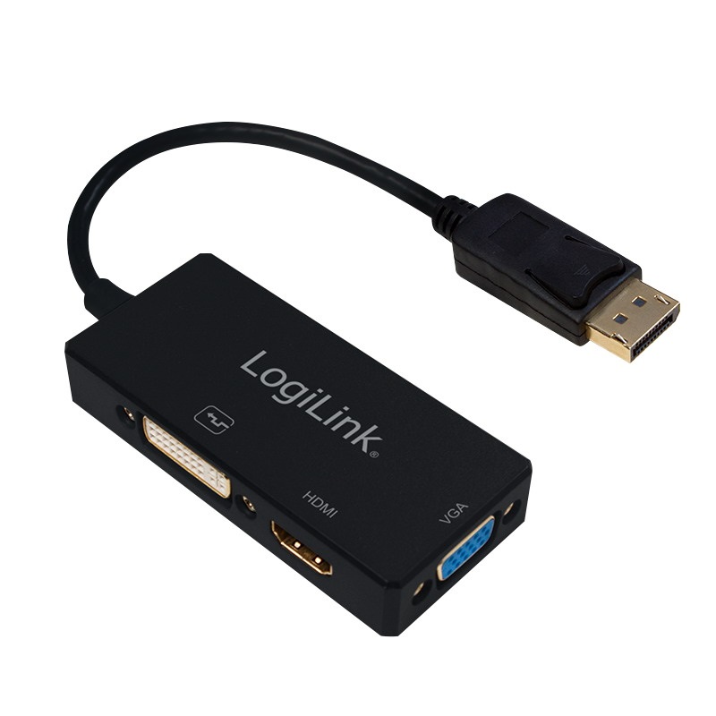Logilink CV0109 DisplayPort adapter, DP/M HDMI-A+DVI+VGA, 4K/30 Hz, 0,1 m