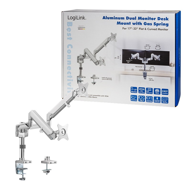 Logilink BP0089 Kettős monitortartó, 17 32" alumínium, ívelt képernyő