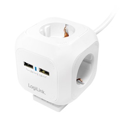 Logilink LPS227 Power kocka 4-es, 4x CEE 7/3 + 2x USB-A, 1,4 m, fehér
