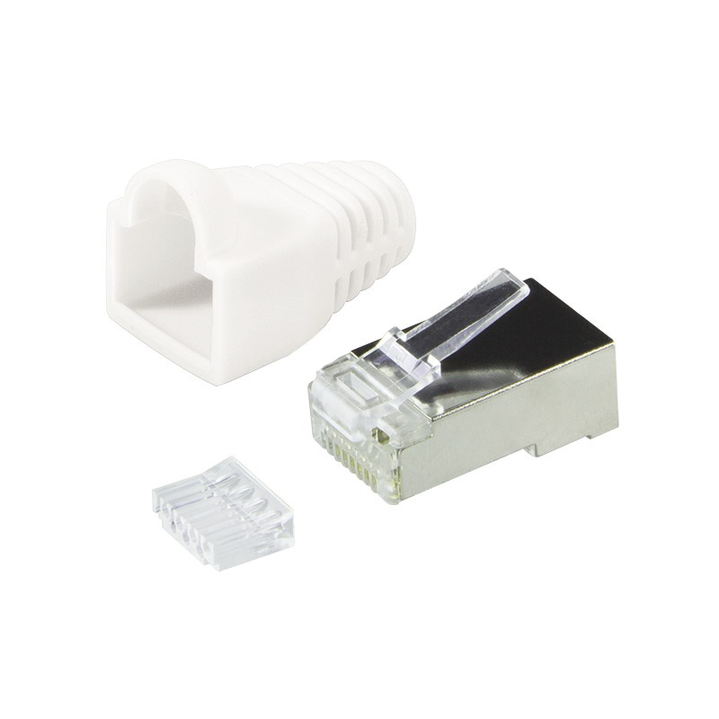 Logilink MP0022W RJ45 moduláris csatlakozó, Cat.6, árnyékolt, fehér tartó, 100 db