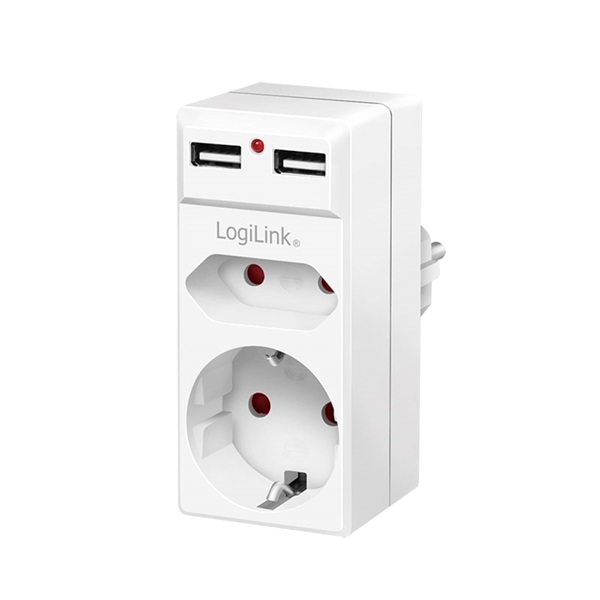 Logilink PA0276 Socket adapter, 1x CEE7/16 + 1x CEE7/3 + 2x USB-A