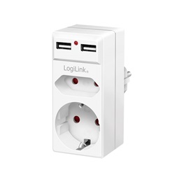 Logilink PA0276 Socket adapter, 1x CEE7/16 + 1x CEE7/3 + 2x USB-A