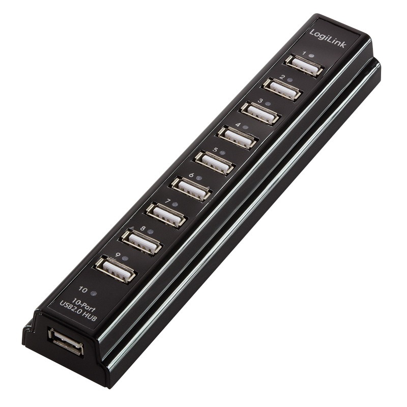 Logilink UA0096 USB 2.0 HUB 10-port, 3,5A tápegységgel, fekete színű