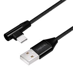 Logilink CU0138 USB 2.0 Type-C kábel, C/M (90 ) USB-A/M-hez, szövet, fekete, 1 m