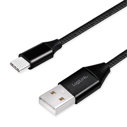 Logilink CU0139 USB 2.0 Type-C kábel, C/M-USB-A/M, szövet, fekete, 0,3 m
