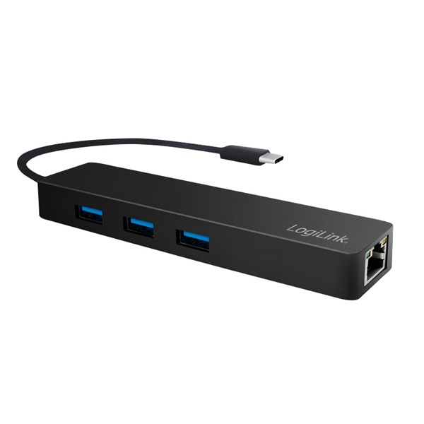 Logilink UA0313 USB 3.2 Gen 1x1 USB-C 3 portos hub, gigabites adapterrel