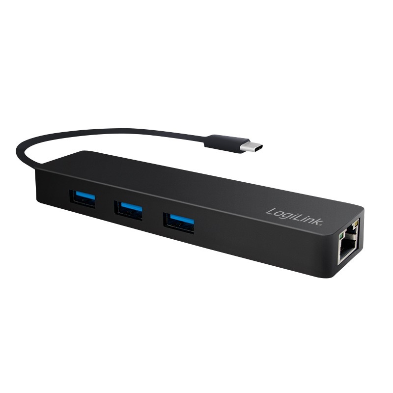 Logilink UA0313 USB 3.2 Gen 1x1 USB-C 3 portos hub, gigabites adapterrel