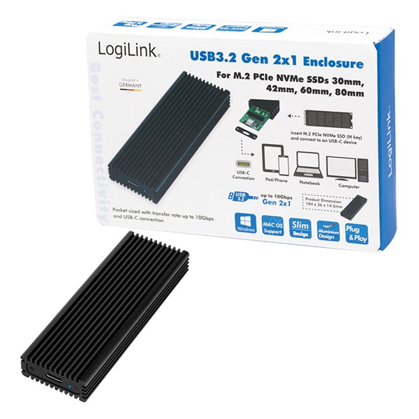 Logilink UA0346 USB 3.2 külső rack, SSD, M.2, PC interfészhez, alumínium, fekete