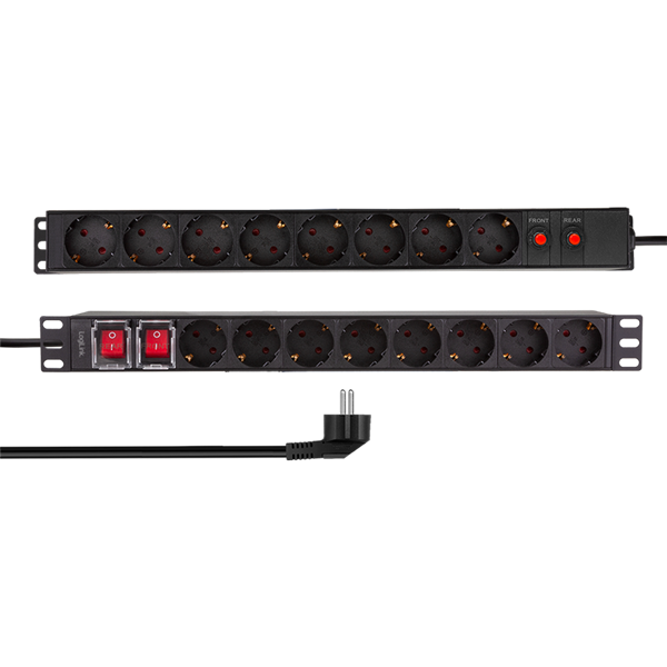 Logilink PDU1601 19" PDU 16 utas német aljzat, túlterhelés elleni védelemmel és kapcsolóval