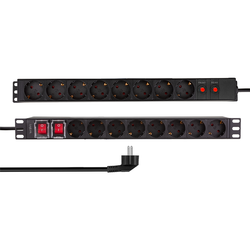Logilink PDU1601 19" PDU 16 utas német aljzat, túlterhelés elleni védelemmel és kapcsolóval
