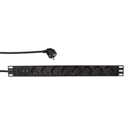 Logilink PDU8C02 19" PDU 8-as CEE 7/3 + 2x USB-A, túlterhelés elleni védelemmel