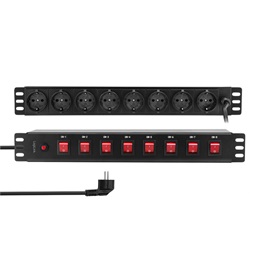 Logilink PDU8D01 19" PDU 8 x CEE 7/3 biztonsági aljzat, mindegyik aljzat be-/kikapcsolóval