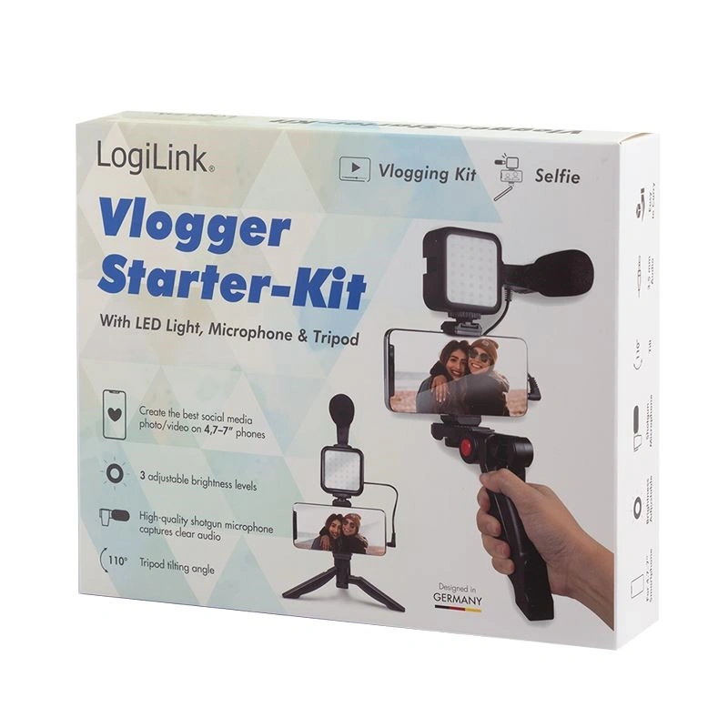 Logilink AA0157 Vlogger Kit LED fénnyel, mikrofonnal + állvánnyal, 4,7-7"-os okostelefonokhoz