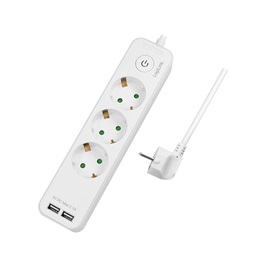 Logilink LPS248U Aljzat 3-as + kapcsoló, 3x CEE 7/3 + 2x USB-A, 1,5 m, fehér