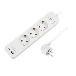Logilink LPS279U Aljzat 3 utas + kapcsoló, 3x CEE 7/3, 1x USB-A, 1x USB-C, 1,5 m, fehér