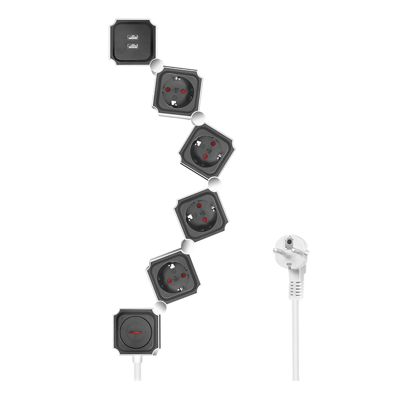 Logilink LPS276U Aljzat 4-es, 4x CEE 7/3 + 2x USB-A, rugalmas, 1,5 m