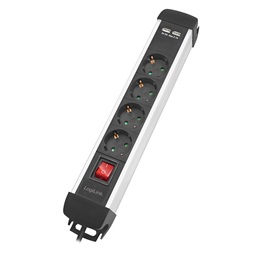 Logilink LPS237U Aljzat 4-es kapcsolóval, 4x CEE 7/3 + 2x USB-A, 1,5 m, fekete/ezüst