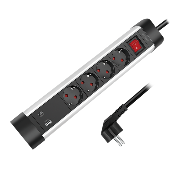 Logilink LPS278U Aljzat 4 utas + kapcsoló, 4x CEE 7/3, 1x USB-A, 1x USB-C