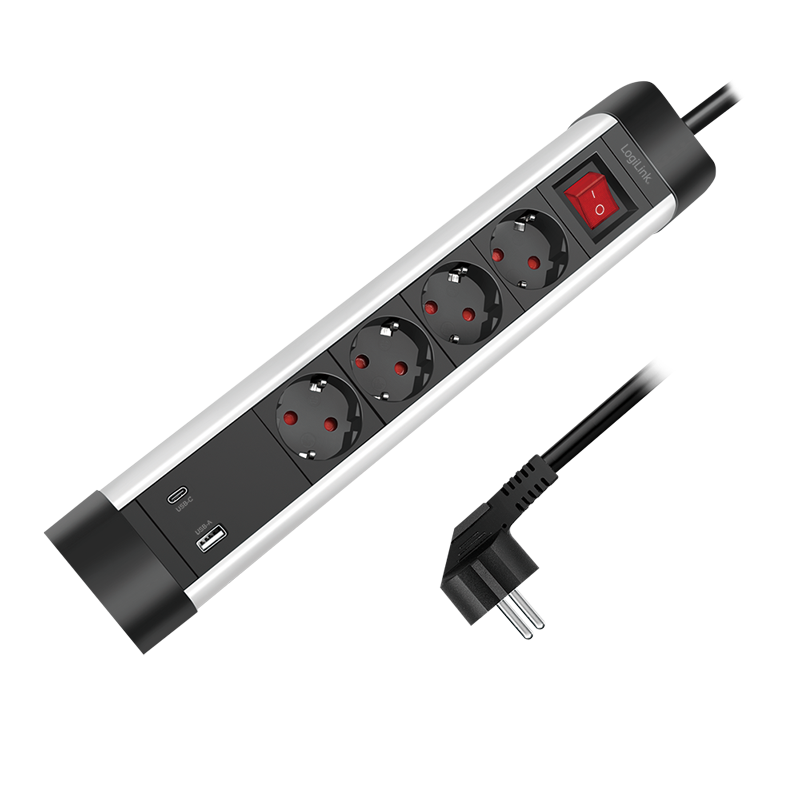 Logilink LPS278U Aljzat 4 utas + kapcsoló, 4x CEE 7/3, 1x USB-A, 1x USB-C