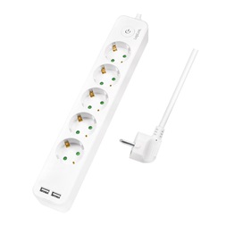 Logilink LPS249U Aljzat 5-ös + kapcsoló, 5x CEE 7/3 + 2x USB-A, 1,5 m, fehér