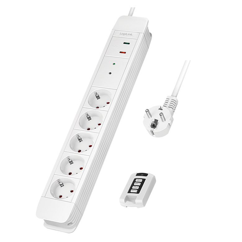 Logilink LPS402 Aljzat 5-ös + távirányító 2, 5x CEE 7/3, 1,5 m, fehér