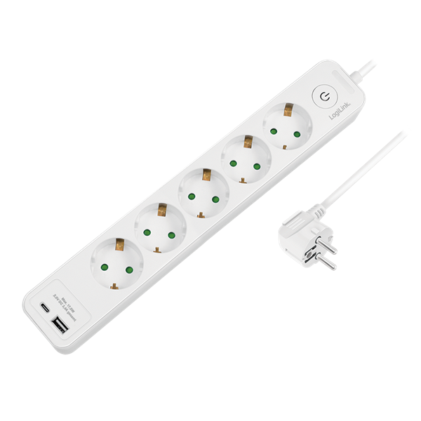 Logilink LPS280U Aljzat 5-utas + kapcsoló, 5x CEE 7/3, 1x USB-A, 1x USB-C, 1,5 m, fehér