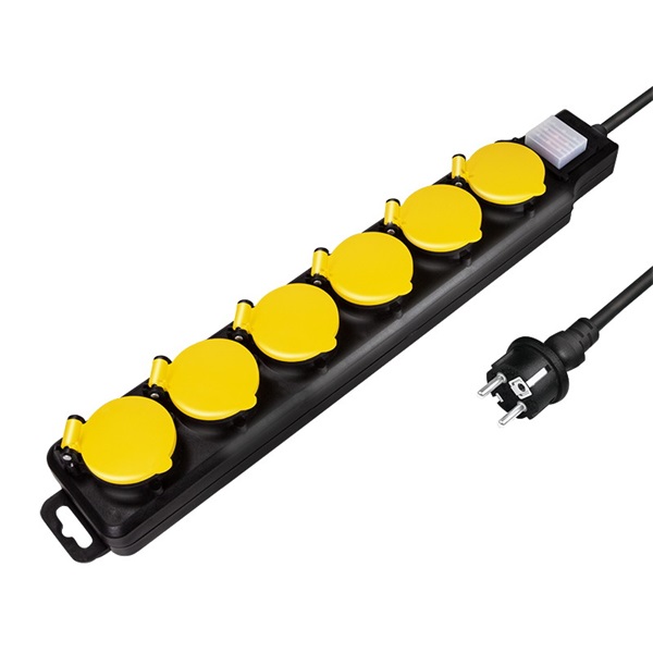 Logilink LPS256 Aljzat 6-os + kapcsoló, 6x CEE 7/3, kültéri, 1,5 m, fekete/sárga