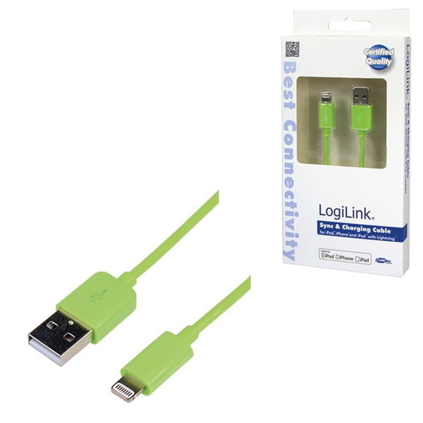 Logilink UA0203 Apple  Lightning - USB csatlakozó kábel, 1.00 m, zöld