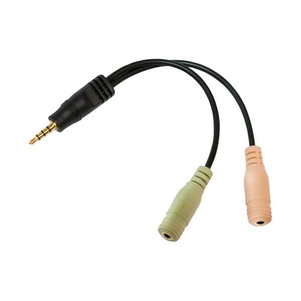 Logilink CA0021 Audioadapter, 3,5 mm-es 4 tűs/M - 2x3,5 mm-es 3 tűs/F, fekete, 0,15 m