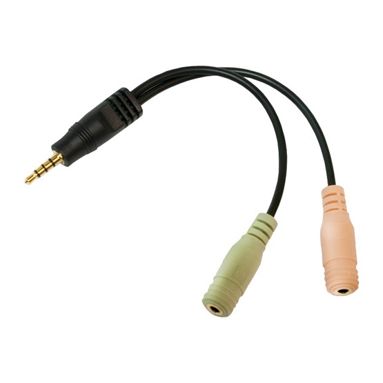 Logilink CA0021 Audioadapter, 3,5 mm-es 4 tűs/M - 2x3,5 mm-es 3 tűs/F, fekete, 0,15 m