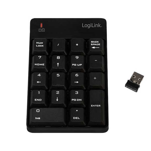 Logilink ID0199 Billentyűzet, vezeték nélküli 2,4G, számológéppel, 20 billentyű, fekete