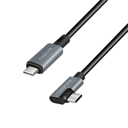 Logilink CU0182 USB 2.0 Type-C kábel, C/M 90 fok - USB-C/M, E-jel, PD, fekete, 1 m