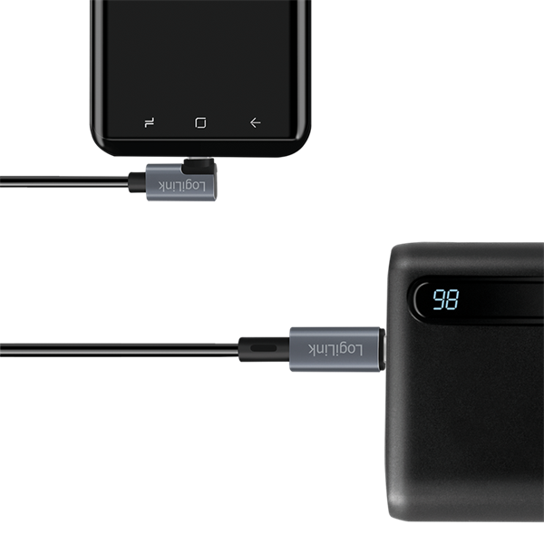 Logilink CU0182 USB 2.0 Type-C kábel, C/M 90 fok - USB-C/M, E-jel, PD, fekete, 1 m