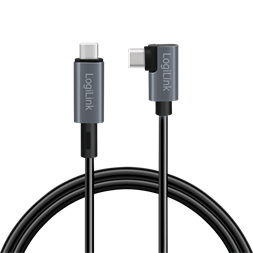 Logilink CU0183 USB 2.0 Type-C kábel, USB-C/M 90 fok - USB-C/M, E-jel, PD, fekete, 2 m