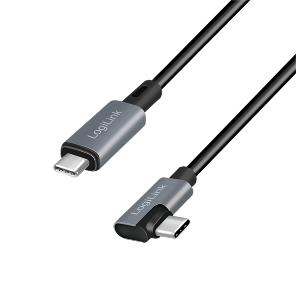 Logilink CU0184 USB 2.0 Type-C kábel, C/M 90 fok - USB-C/M, E-jel, PD, fekete, 3 m