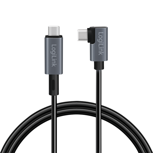 Logilink CU0184 USB 2.0 Type-C kábel, C/M 90 fok - USB-C/M, E-jel, PD, fekete, 3 m