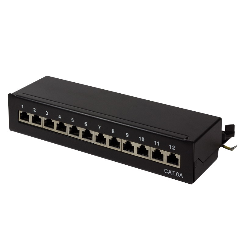 Logilink NP0019B Cat.6A Patch Panel 12 portos árnyékolt, asztali, fekete
