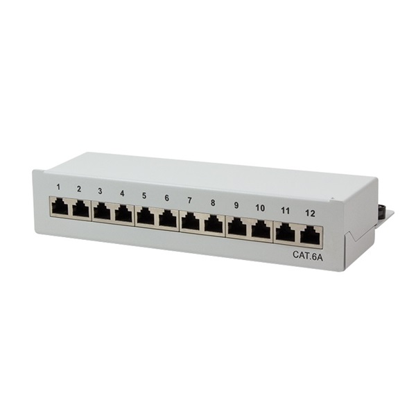 Logilink NP0019 Cat.6A Patch Panel 12 portos árnyékolt, asztali, világosszürke