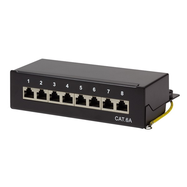 Logilink NP0018B Cat.6A Patch Panel 8 portos árnyékolt, asztali, fekete
