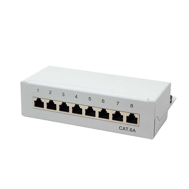 Logilink NP0018 Cat.6A Patch Panel 8 portos árnyékolt, asztali, világosszürke