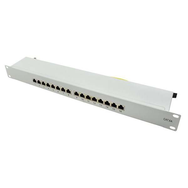 Logilink NP0075 Cat.6A patch panel 16-port STP, szürke, teljesen árnyékolt