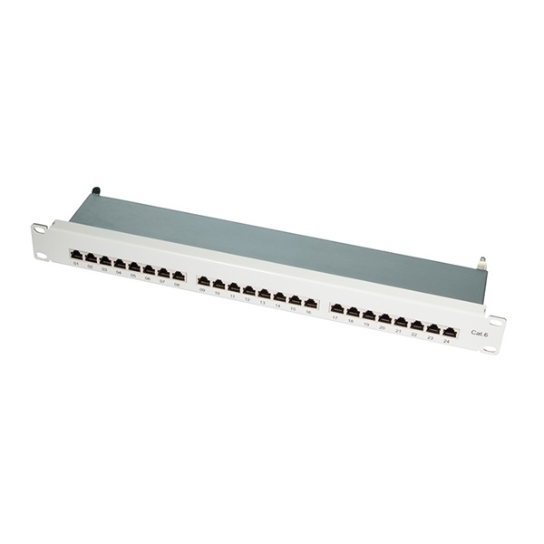 Logilink NP0040A Cat.6 Patch Panel 24 portos árnyékolt, 19" rack tartó, világosszürke, PrimeLine