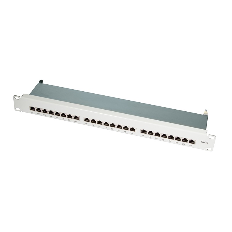Logilink NP0040A Cat.6 Patch Panel 24 portos árnyékolt, 19" rack tartó, világosszürke, PrimeLine